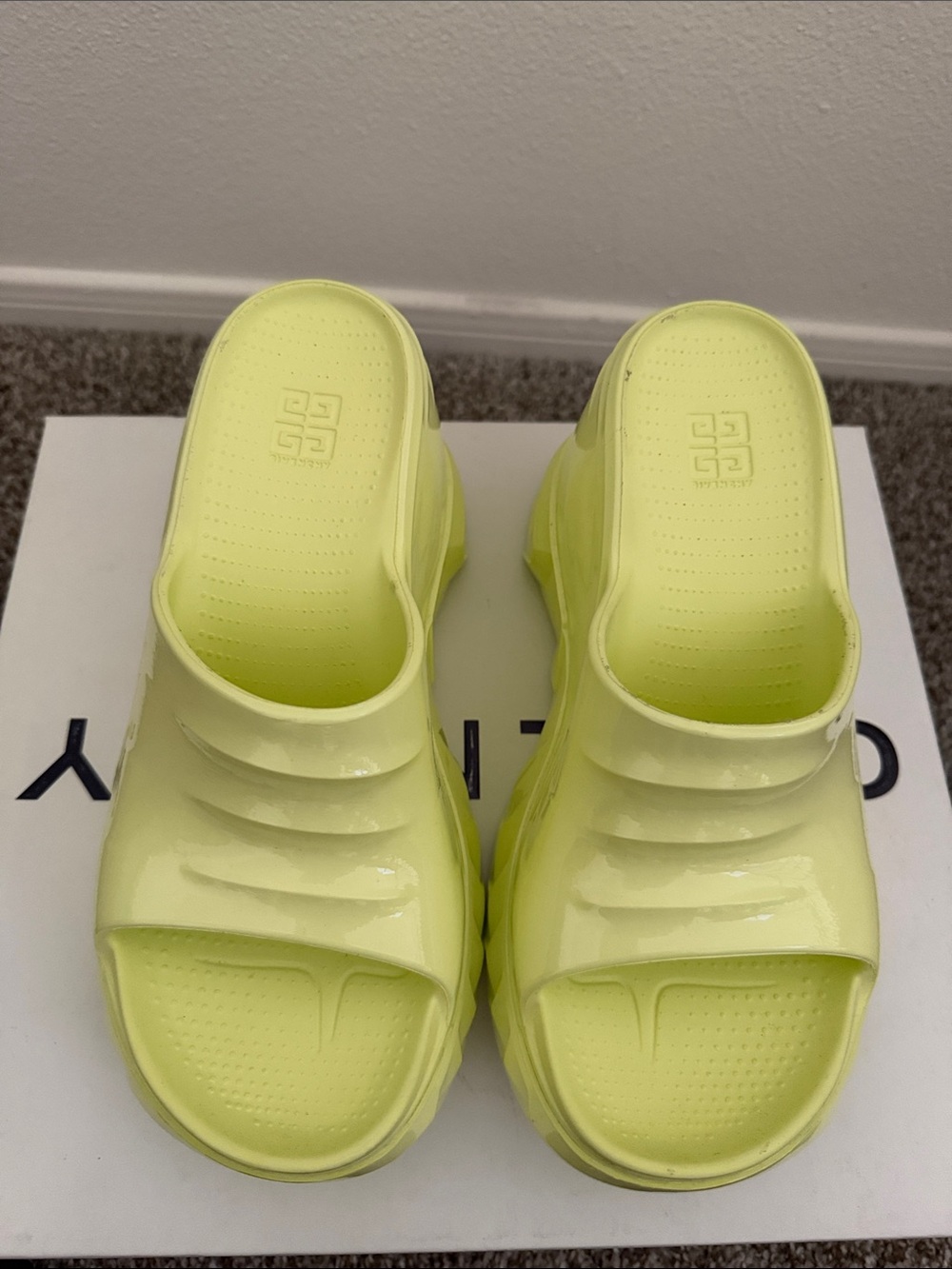 Givenchy Neon Lime Platform Slip-On Sandals